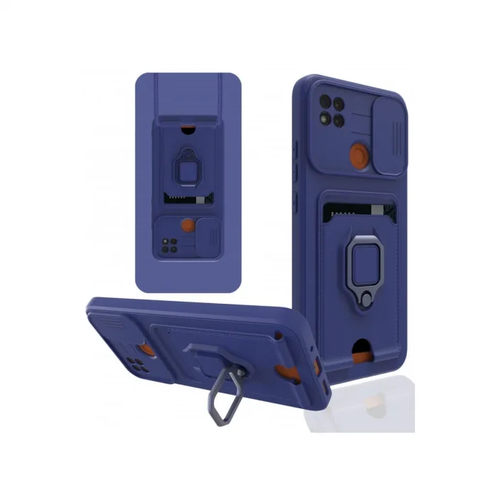 Xiaomi Redmi 9c Kılıf Zuma Kartvizitli Yüzüklü Silikon - Lacivert