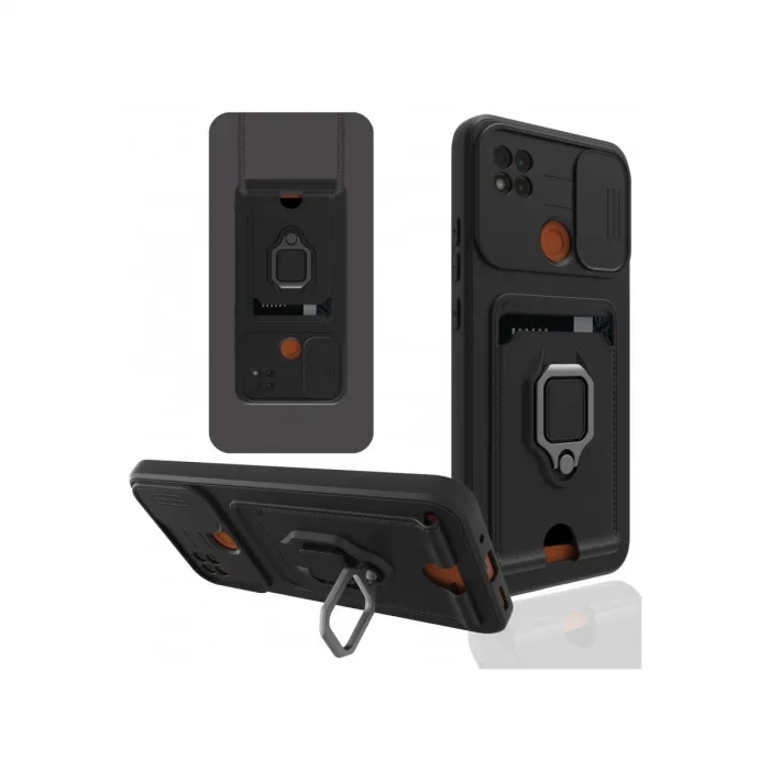 Xiaomi Redmi 9c Kılıf Zuma Kartvizitli Yüzüklü Silikon - Siyah