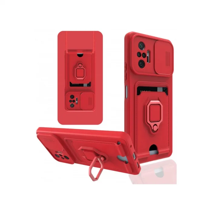 Xiaomi Redmi Note 10 Pro Kılıf Zuma Kartvizitli Yüzüklü Silikon - Kırmızı