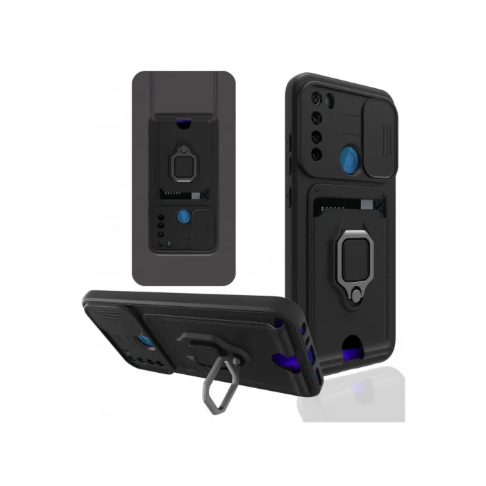 Xiaomi Redmi Note 8 Kılıf Zuma Kartvizitli Yüzüklü Silikon - Siyah