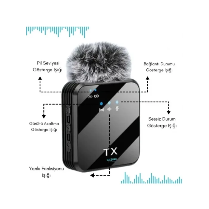 Yüksek Kalite Profesyonel 3 In 1 Kablosuz Taşınabilir Yaka Mikrofonu Tüylü