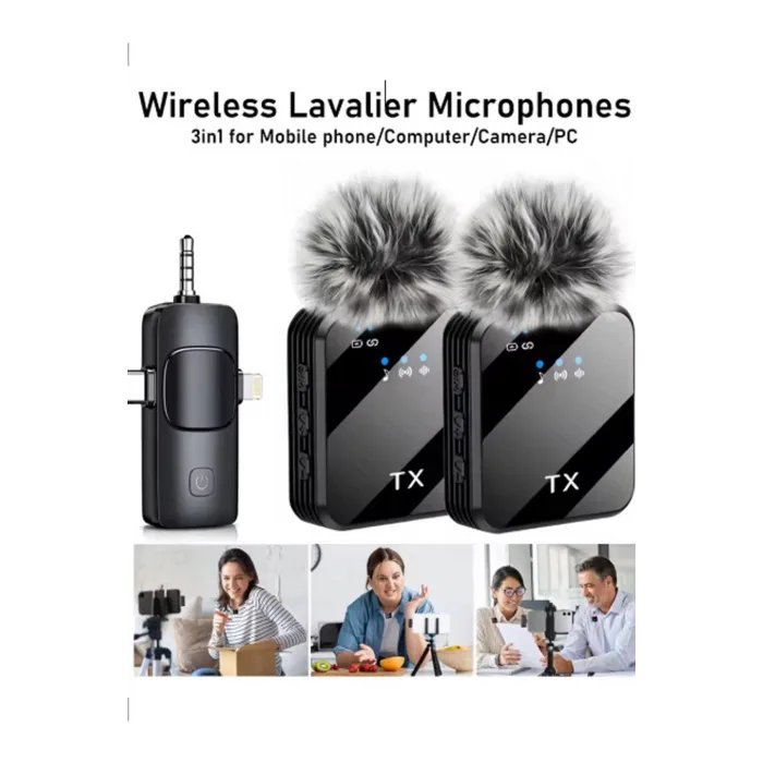 Yüksek Kalite Profesyonel 3 In 1 Kablosuz Taşınabilir Yaka Mikrofonu Tüylü