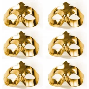 Altın Metalize Renk Düz Balo Parti Maskesi 6 Adet