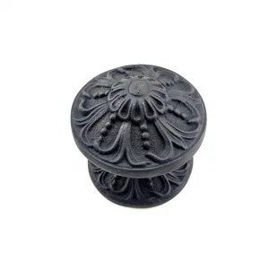 Antika Tarz Dekoratif Pirinç Çiçekli Kapı Tokmağı - 80 Mm Çap, Oksit