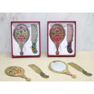 Çiçekli Ayna Ve Tarak Seti Küçük Boy Alk4991