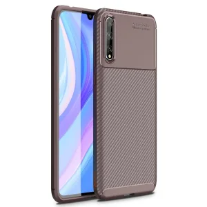 Huawei P Smart S Kılıf Auto Focus Karbon Kapak - Kahverengi