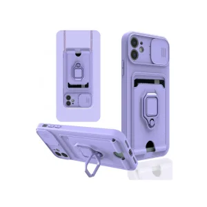 İphone 11 Kılıf Zuma Kartvizitli Yüzüklü Silikon - Lila