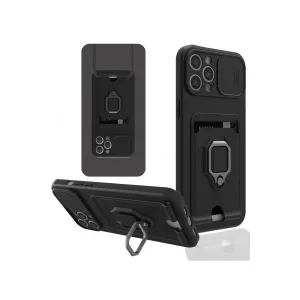 İphone 12 Pro Kılıf Zuma Kartvizitli Yüzüklü Silikon - Siyah