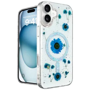 İphone 16 Kılıf Daisy Simli Magsafe Kapak - Mavi