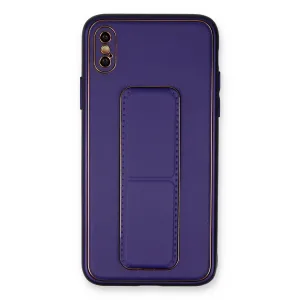İphone X Kılıf Coco Deri Standlı Kapak - Mor