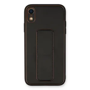 İphone Xr Kılıf Coco Deri Standlı Kapak - Siyah