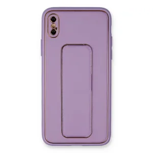 İphone Xs Max Kılıf Coco Deri Standlı Kapak - Koyu Lila