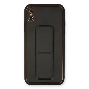 İphone Xs Max Kılıf Coco Deri Standlı Kapak - Siyah