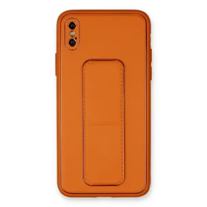 İphone Xs Max Kılıf Coco Deri Standlı Kapak - Turuncu