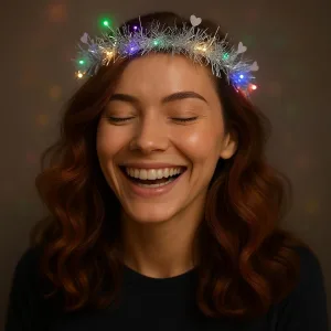 Kalp Püsküllü Gece Parıltısı 3 Modlu Led39li Işıklı Taç Gümüş Renk