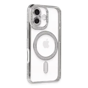 Newface İphone 16 Kılıf Joke Simli Magneticsafe Kılıf - Gümüş