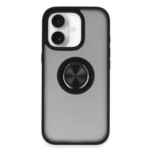 Newface İphone 16 Kılıf Montreal Yüzüklü Silikon Kapak - Siyah
