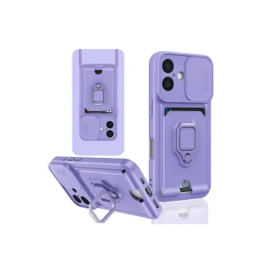 Newface İphone 16 Kılıf Zuma Kartvizitli Yüzüklü Silikon - Lila