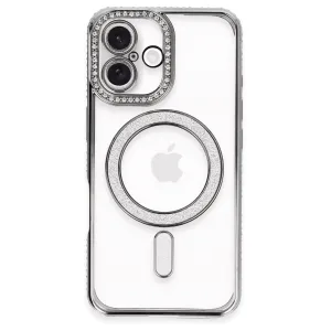 Newface İphone 16 Plus Kılıf Joke Simli Magneticsafe Kılıf - Gri