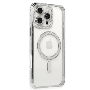 Newface İphone 16 Pro Kılıf Joke Simli Magneticsafe Kılıf - Gümüş