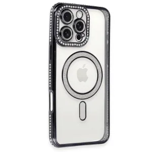 Newface İphone 16 Pro Kılıf Joke Simli Magneticsafe Kılıf - Siyah