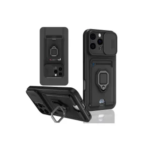 Newface İphone 16 Pro Kılıf Zuma Kartvizitli Yüzüklü Silikon - Siyah