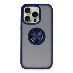 Newface İphone 16 Pro Max Kılıf Montreal Yüzüklü Silikon Kapak - Lacivert