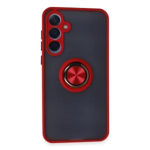 Newface Samsung Galaxy A25 5g Kılıf Montreal Yüzüklü Silikon Kapak - Kırmızı