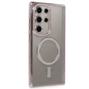 Newface Samsung Galaxy S24 Ultra Kılıf Joke Simli Magneticsafe Kılıf - Pembe