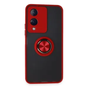 Newface Vivo Y17s Kılıf Montreal Yüzüklü Silikon Kapak - Kırmızı