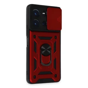 Newface Vivo Y36 Kılıf Pars Lens Yüzüklü Silikon - Kırmızı