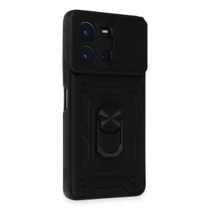 Newface Vivo Y36 Kılıf Pars Lens Yüzüklü Silikon - Siyah