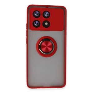 Newface Xiaomi Poco X6 Pro Kılıf Montreal Yüzüklü Silikon Kapak - Kırmızı