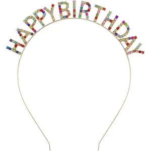 Rengarenk Kristal Taşlı Ekstra Lüks Gümüş Kaplama Happy Birthday Taç 16x17 Cm