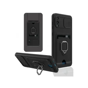 Samsung Galaxy A02 Kılıf Zuma Kartvizitli Yüzüklü Silikon - Siyah