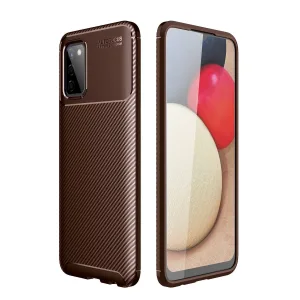 Samsung Galaxy A02s Kılıf Auto Focus Karbon Kapak - Kahverengi