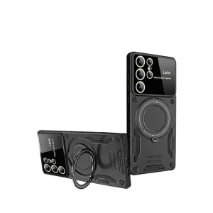 Samsung Galaxy S24 Ultra Kılıf Joy Lens Standlı Kapak - Siyah