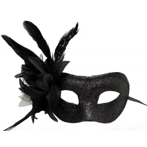 Siyah Renk Metalize Sim Görünümlü Parlak Tüylü Parti Maskesi 22x19 Cm