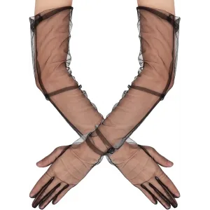 Uzun Boy Likralı Siyah Renk Yetişkin Mega Tül Eldiven 53 Cm