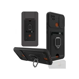 Xiaomi Redmi 9c Kılıf Zuma Kartvizitli Yüzüklü Silikon - Siyah