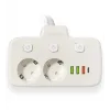 Akım Korumalı 2’li Ayrı Anahtarlı Priz, 2x Priz, 3x Usb, 1x Type-c, 2 Mt Kablo, Hızlı Şarj
