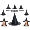 Halloween Siyah Renk Parlak Dralon Cadı Şapkası Yetişkin Ve Çocuk Uyumlu 6 Adet