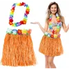 Hawaii Luau Aloha Turuncu Püsküllü 40 Cm Etek Ve Hawaii Kolye Seti