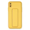 İphone Xs Max Kılıf Coco Deri Standlı Kapak - Sarı