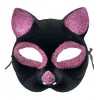 Siyah Renk Pembe Simli Süet Kaplama Kedi Maskesi 18x14 Cm