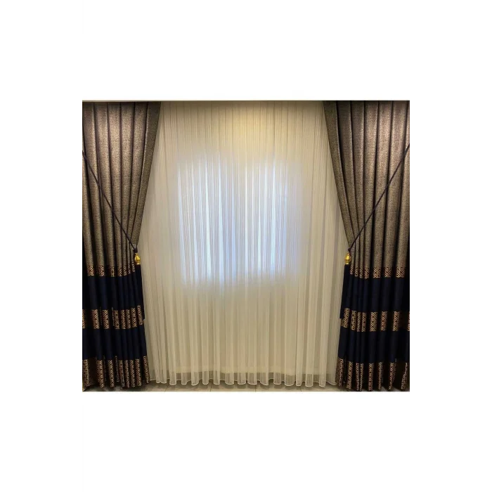 NİVEMESHOME 1/3 SIK PİLE NATUREL LACİVERT GRİ PANO FON PERDE APM