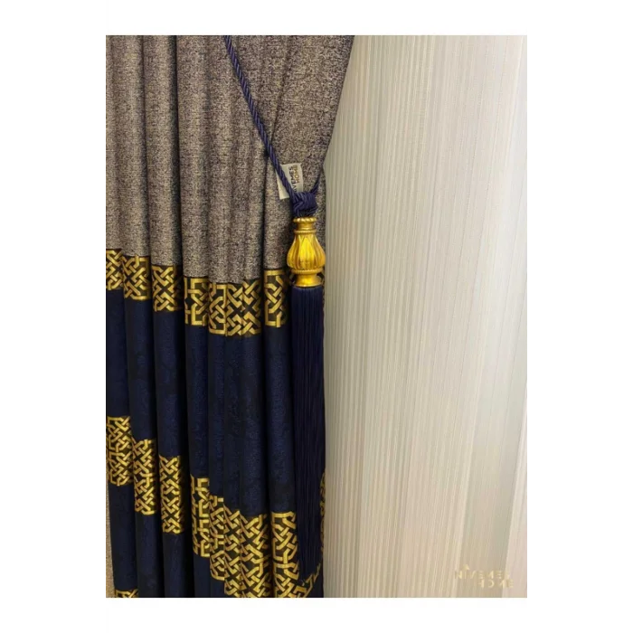 NİVEMESHOME 1/3 SIK PİLE NATUREL LACİVERT GRİ PANO FON PERDE APM