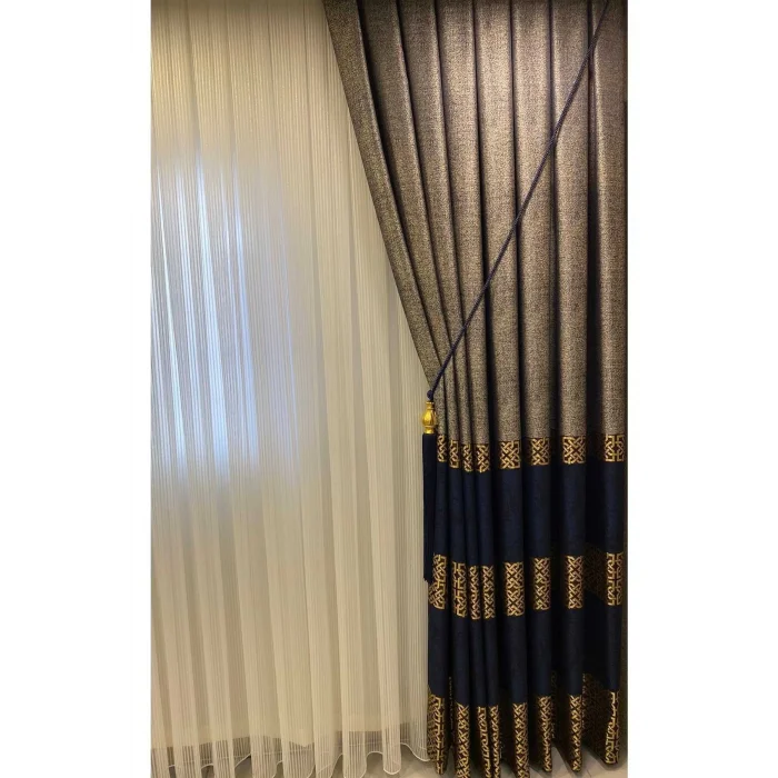 NİVEMESHOME 1/3 SIK PİLE NATUREL LACİVERT GRİ PANO FON PERDE APM