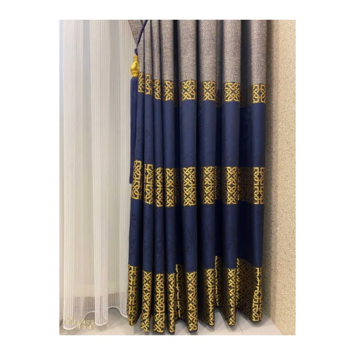 NİVEMESHOME 1/3 SIK PİLE NATUREL LACİVERT GRİ PANO FON PERDE APM