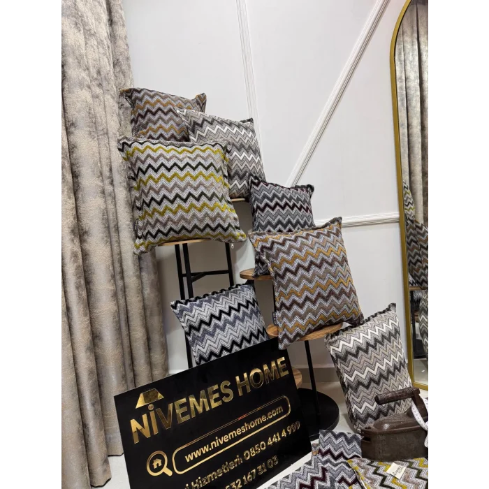 NİVEMESHOME BORDO GRİ ELYAF DOLGULU KIRLENT KILIFI 45X45